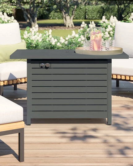 50000 BTU 42" Gray Steel Propane Rectangular Fire Pit Table With Cover
