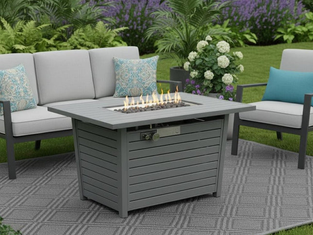 50000 BTU 42" Gray Steel Propane Rectangular Fire Pit With Cover