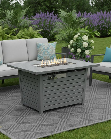 50000 BTU 42" Gray Steel Propane Rectangular Fire Pit With Cover