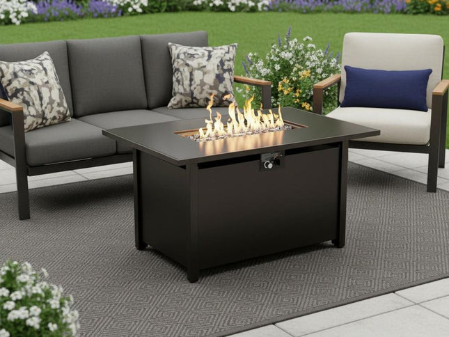 40000 BTU 42" Black Steel Propane Rectangular Fire Pit With Cover