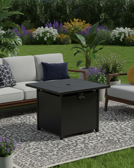 40000 BTU 43" Black Steel Propane Rectangular Fire Pit Table With Cover