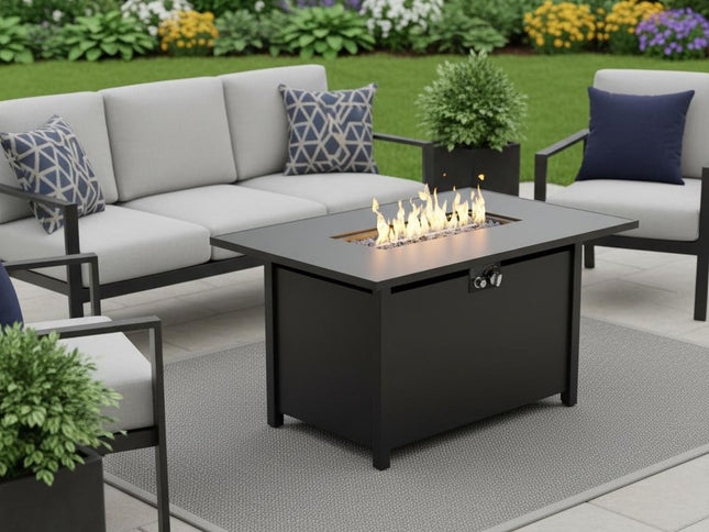 40000 BTU 43" Black Steel Propane Rectangular Fire Pit Table With Cover