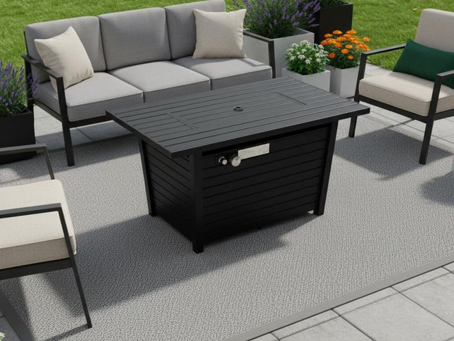 40000 BTU 42" Black Steel Propane Rectangular Fire Pit Table With Cover