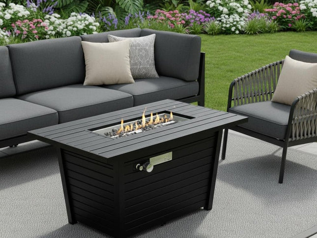 40000 BTU 42" Black Steel Propane Rectangular Fire Pit Table With Cover