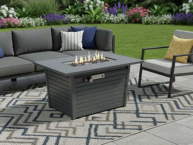 50000 BTU 42" Gray Steel Propane Rectangular Fire Pit Table With Cover