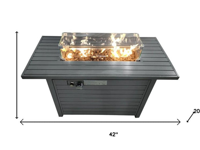 50000 BTU 42" Gray Steel Propane Rectangular Fire Pit Table With Cover