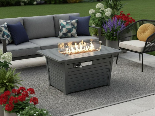 50000 BTU 42" Gray Steel Propane Rectangular Fire Pit Table With Cover