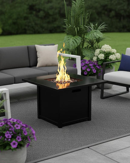 50000 BTU 30" Black Steel Propane Square Fire Pit With Cover