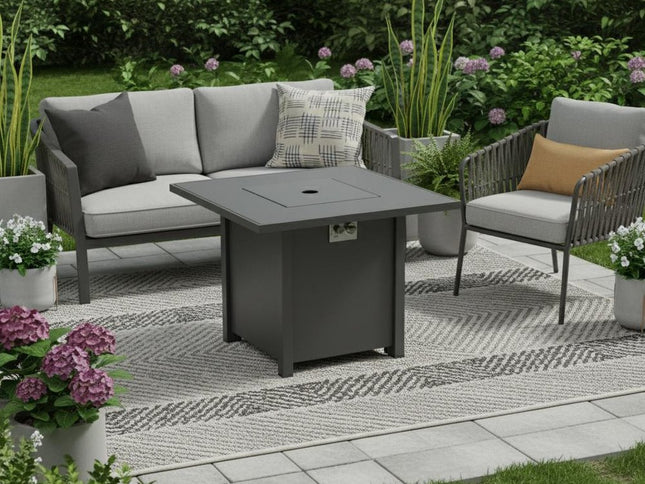 50000 BTU 30" Black Steel Propane Square Fire Pit With Cover