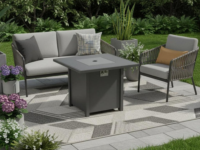 50000 BTU 30" Black Steel Propane Square Fire Pit Table With Cover