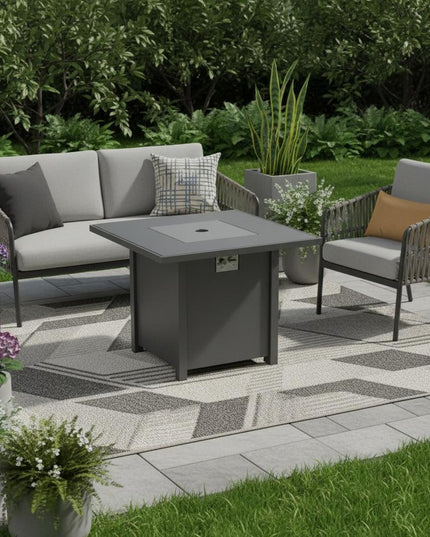 50000 BTU 30" Black Steel Propane Square Fire Pit With Cover