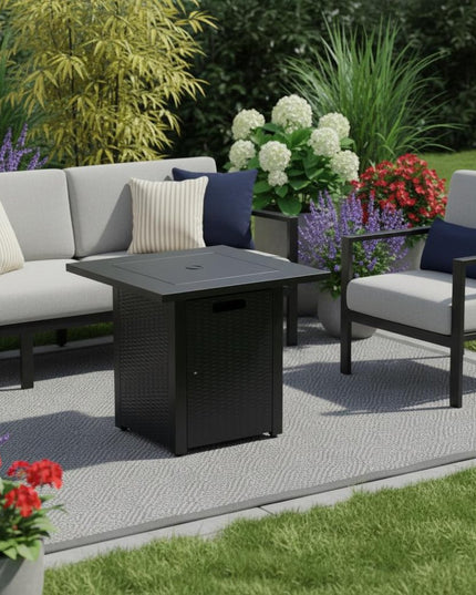 50000 BTU 28" Black Steel Propane Square Fire Pit With Cover