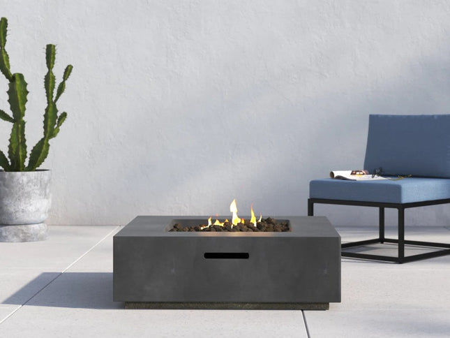 50000 BTU 34" Gray Concrete Propane Square Fire Pit Table With Cover