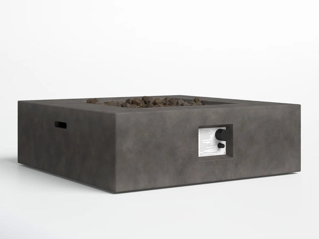 50000 BTU 34" Gray Concrete Propane Square Fire Pit Table With Cover