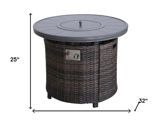50000 BTU 32" Espresso Aluminum And Wicker Propane Round Fire Pit Table With Cover