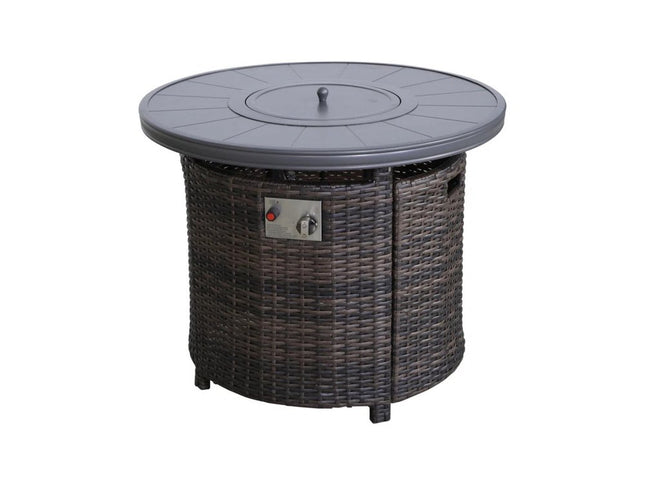 50000 BTU 32" Espresso Aluminum And Wicker Propane Round Fire Pit Table With Cover