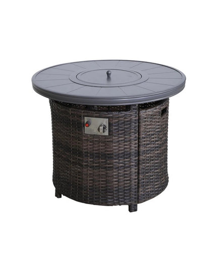50000 BTU 32" Espresso Aluminum And Wicker Propane Round Fire Pit Table With Cover