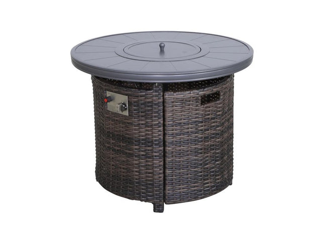 50000 BTU 32" Espresso Aluminum And Wicker Propane Round Fire Pit Table With Cover