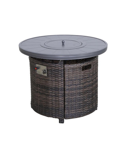 50000 BTU 32" Espresso Aluminum And Wicker Propane Round Fire Pit Table With Cover