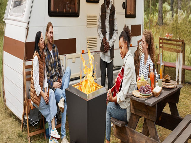 50000 BTU 25" Black Stainless steel Wood Burning Square Fire Pit With Cover