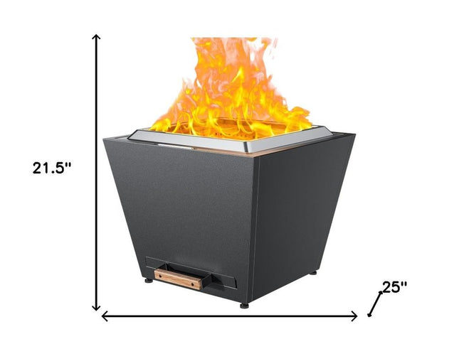 50000 BTU 25" Black Stainless steel Wood Burning Square Fire Pit With Cover
