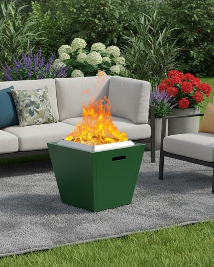 50000 BTU 20" Green Stainless steel Wood Burning Square Fire Pit With Cover
