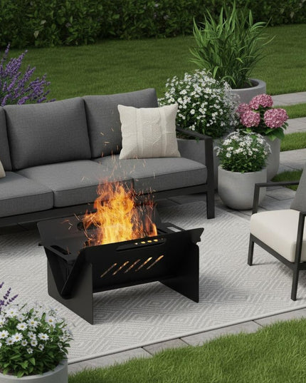 50000 BTU 16" Black Steel Wood Burning Rectangular Fire Pit With Cover