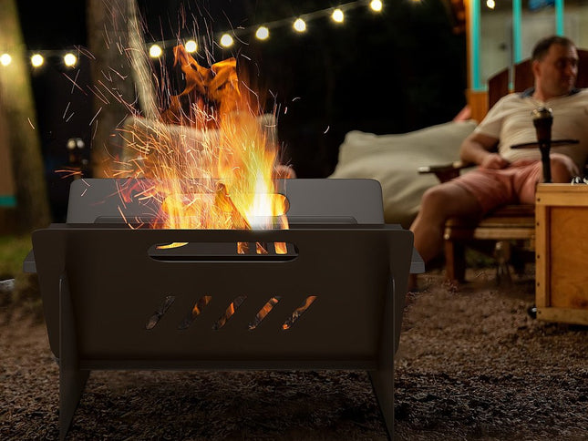 50000 BTU 16" Black Steel Wood Burning Rectangular Fire Pit With Cover