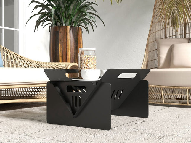 50000 BTU 16" Black Steel Wood Burning Rectangular Fire Pit With Cover