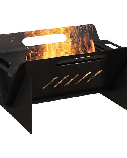 50000 BTU 16" Black Steel Wood Burning Rectangular Fire Pit With Cover