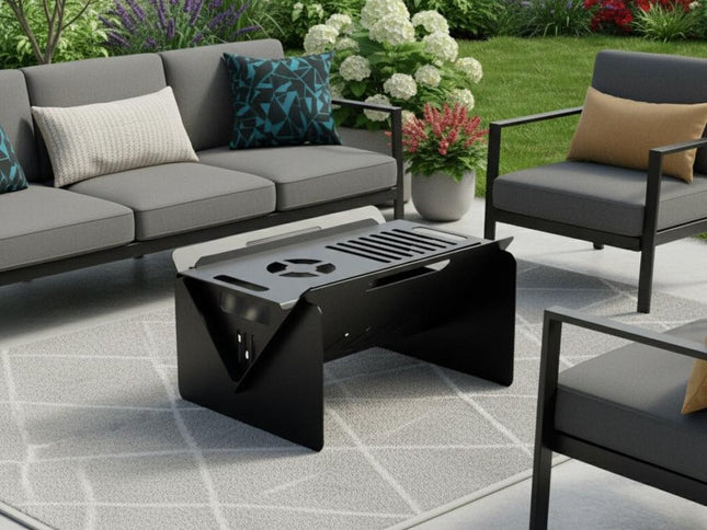 50000 BTU 16" Black Steel Wood Burning Rectangular Fire Pit With Cover