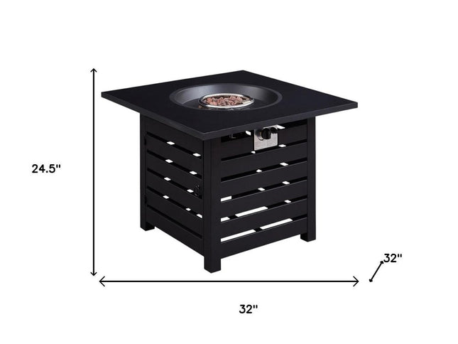 50000 BTU 32" Black Metal Propane Square Fire Pit Table With Cover