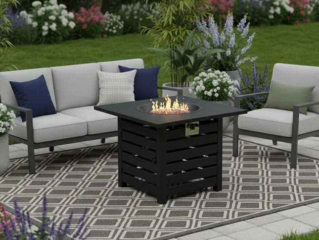 50000 BTU 32" Black Metal Propane Square Fire Pit Table With Cover