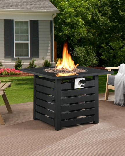 50000 BTU 32" Black Metal Propane Square Fire Pit Table With Cover