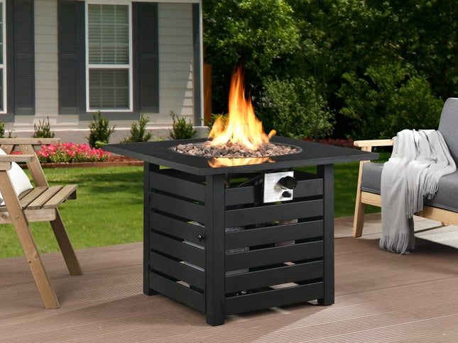 50000 BTU 32" Black Metal Propane Square Fire Pit With Cover