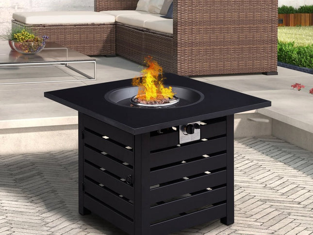 50000 BTU 32" Black Metal Propane Square Fire Pit Table With Cover
