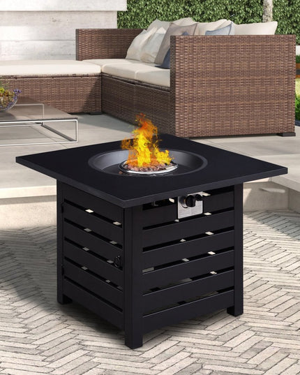 50000 BTU 32" Black Metal Propane Square Fire Pit Table With Cover