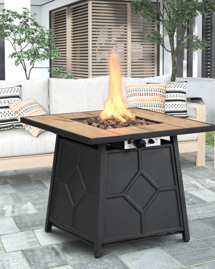 40000 BTU 28" Brown Iron Propane Square Fire Pit With Cover