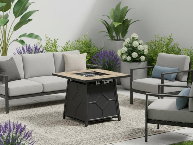 40000 BTU 28" Brown Iron Propane Square Fire Pit With Cover