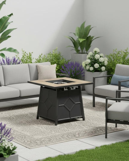 40000 BTU 28" Brown Iron Propane Square Fire Pit With Cover