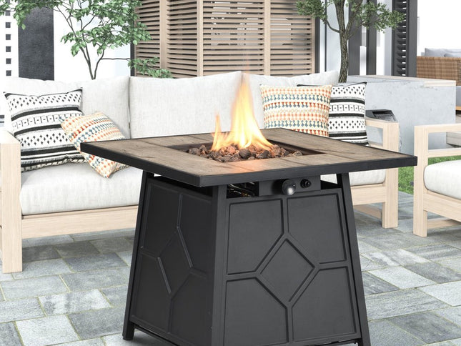 40000 BTU 28" Gray Iron Propane Square Fire Pit Table With Cover