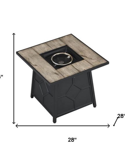 40000 BTU 28" Gray Iron Propane Square Fire Pit Table With Cover