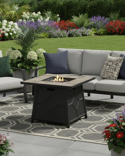 40000 BTU 28" Gray Iron Propane Square Fire Pit With Cover