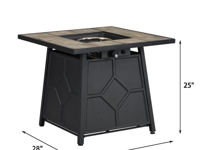40000 BTU 28" Gray Iron Propane Square Fire Pit Table With Cover