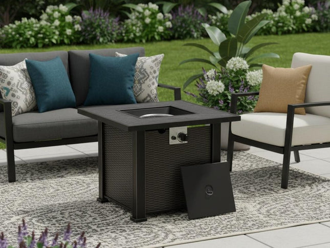 50000 BTU 30" Black Steel Propane Square Fire Pit Table With Cover