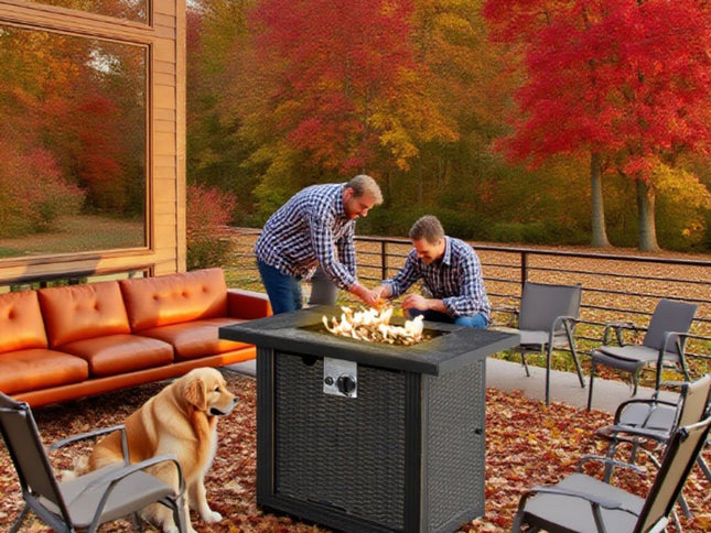 50000 BTU 30" Black Steel Propane Square Fire Pit Table With Cover