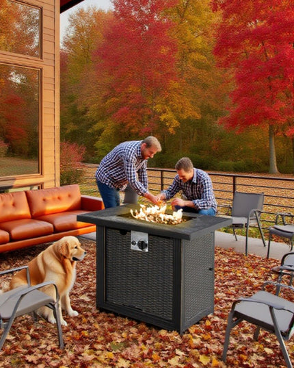 50000 BTU 30" Black Steel Propane Square Fire Pit Table With Cover