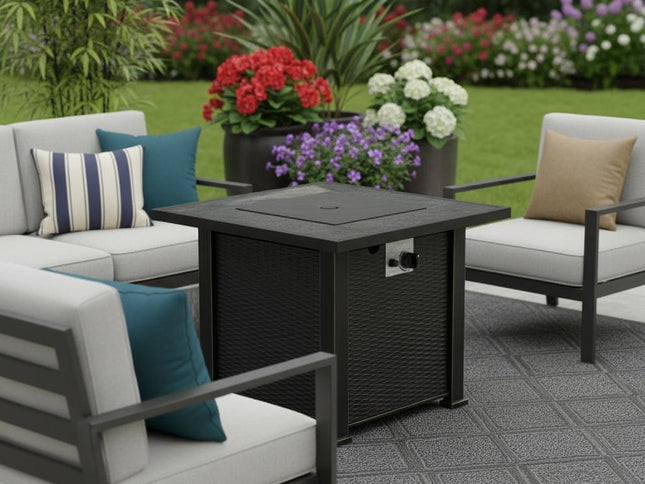 50000 BTU 30" Black Steel Propane Square Fire Pit Table With Cover