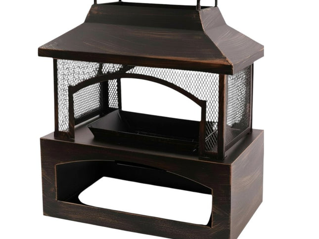 50000 BTU 37" Bronze Steel Wood Burning Rectangular Pagoda With Cover