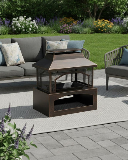 50000 BTU 37" Bronze Steel Wood Burning Rectangular Pagoda With Cover